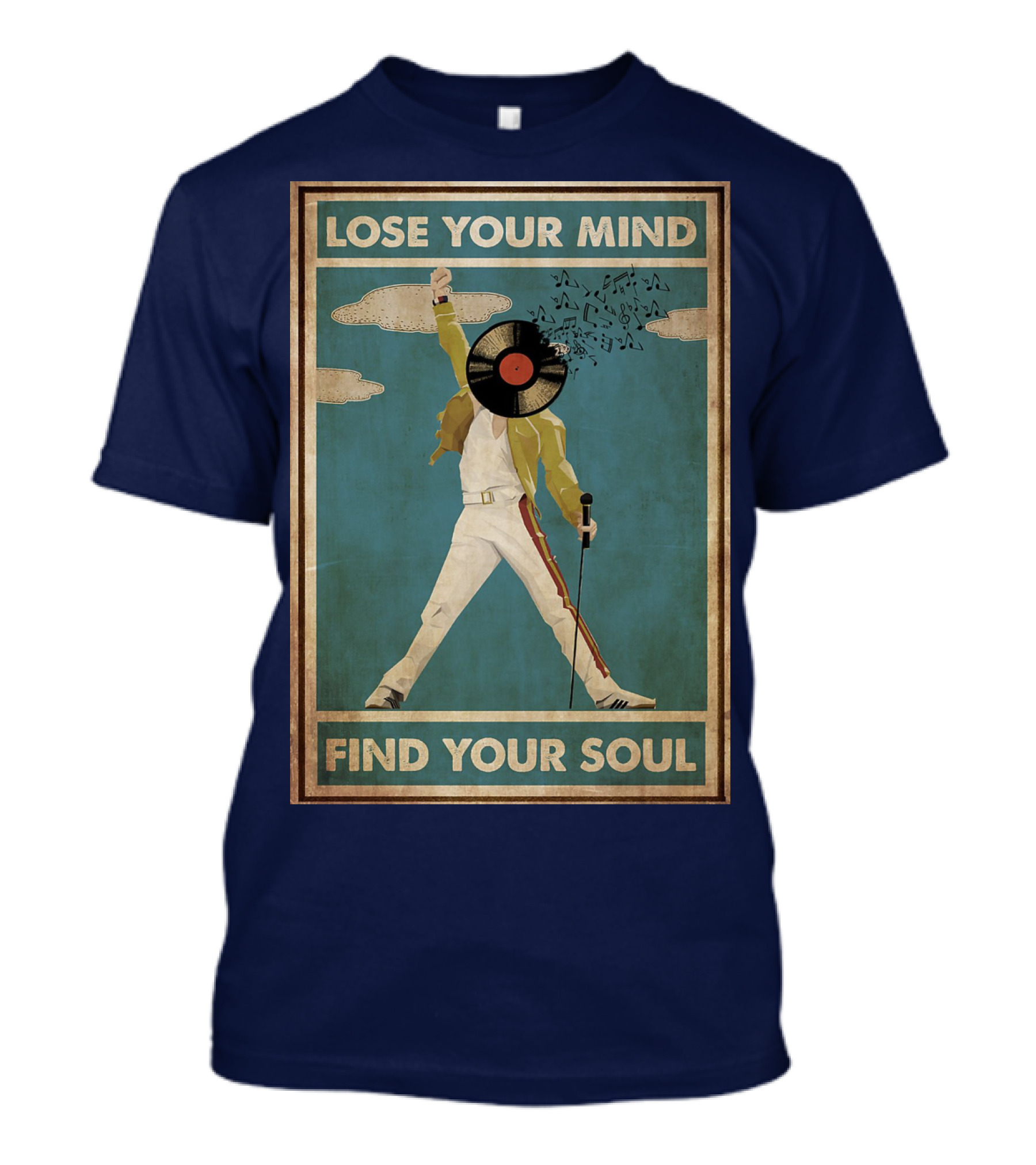 Freddie Mercury Lose Your Mind Find Your Soul Vintage Vinyl Record Head And Microphone T-Shirt