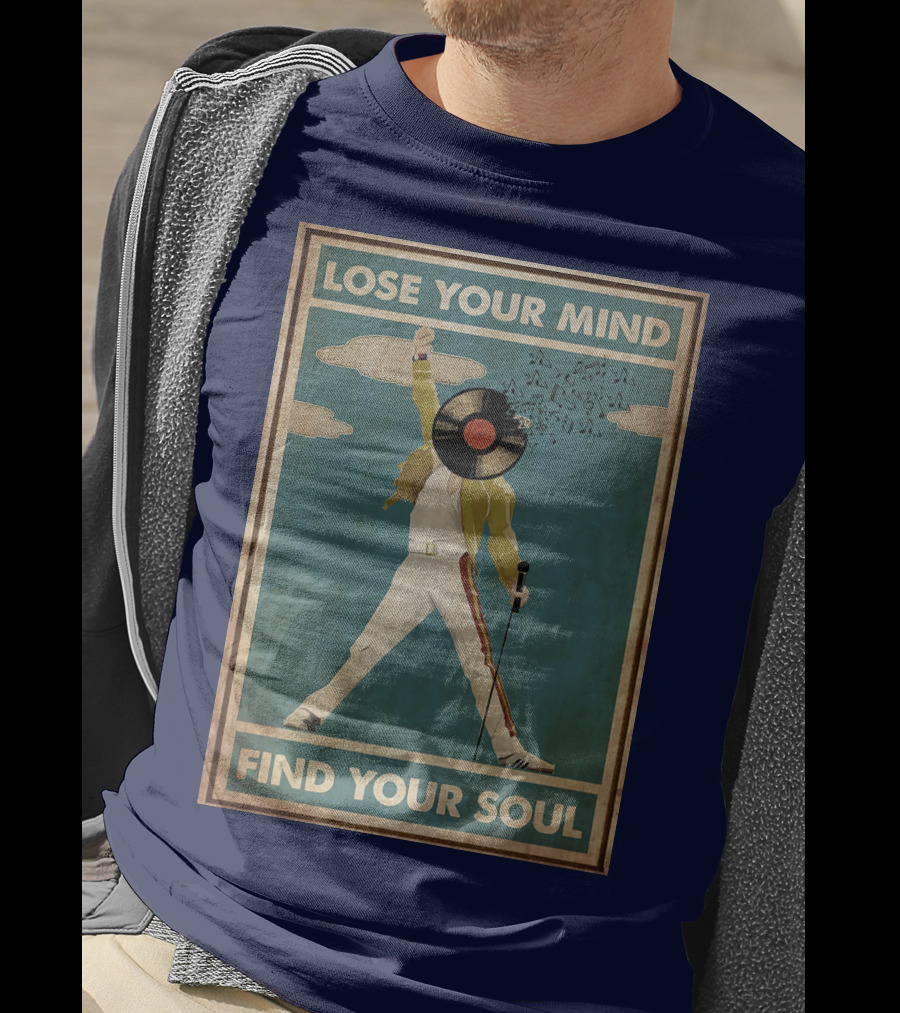 Freddie Mercury Lose Your Mind Find Your Soul Vintage Vinyl Record Head And Microphone T-Shirt