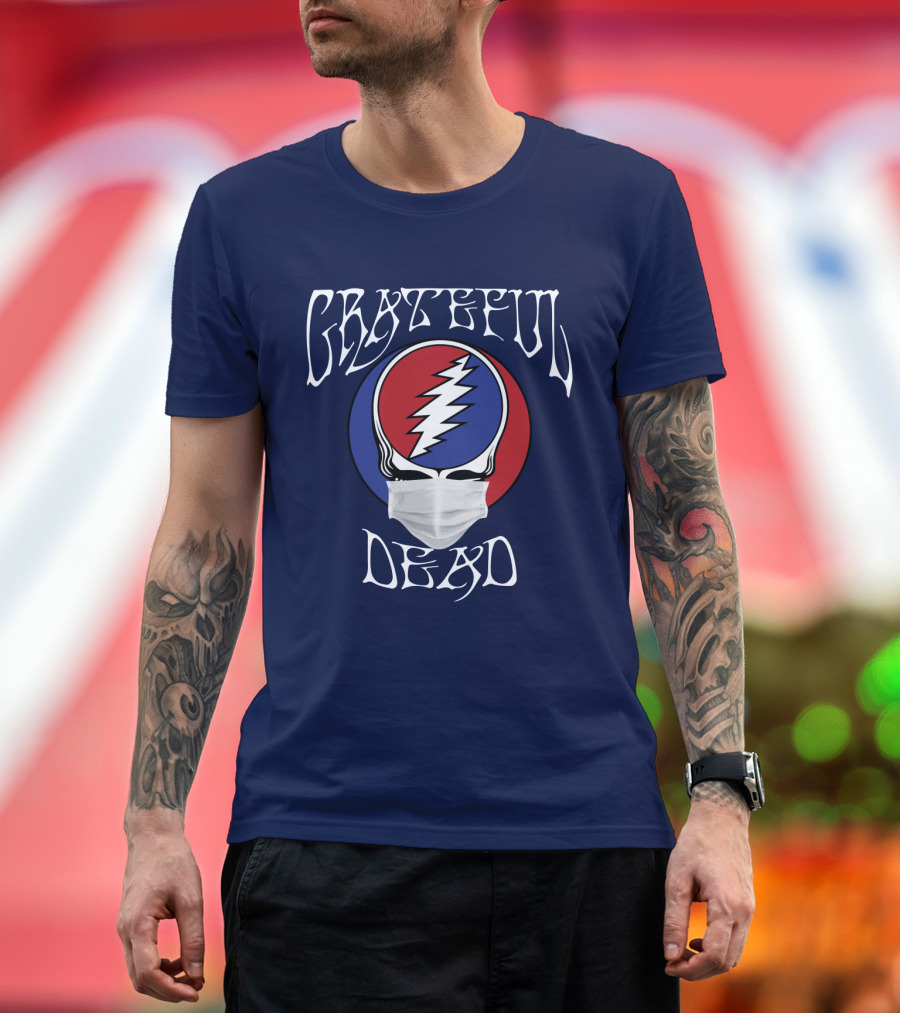 Grateful Dead Steal Your Face Mask Logo with Red and Blue Skull T-Shirt