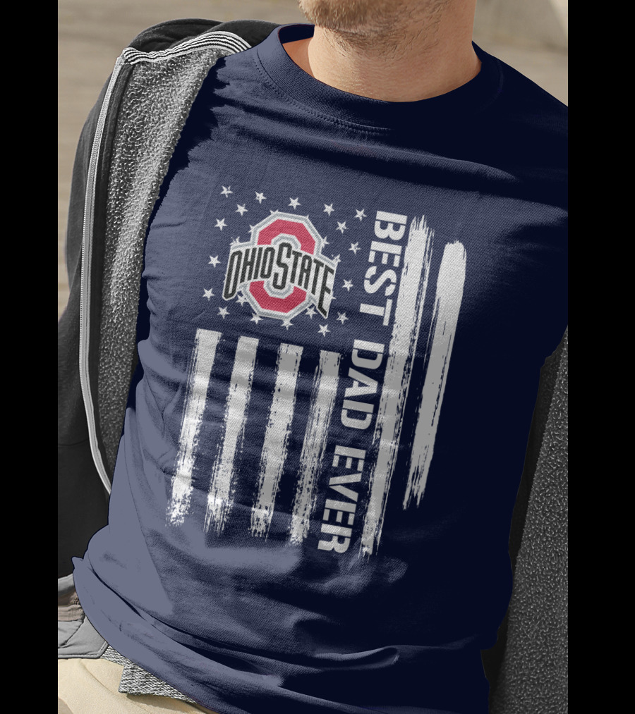 Ohio State Buckeyes Best Dad Ever Patriotic American Flag T-Shirt