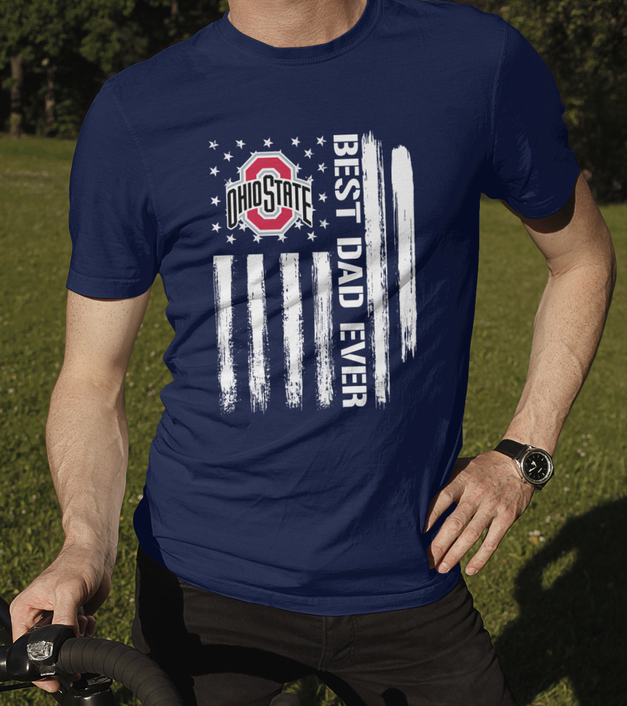 Ohio State Buckeyes Best Dad Ever Patriotic American Flag T-Shirt