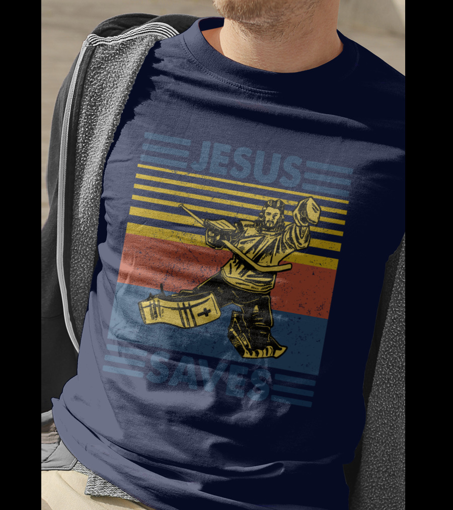 Hockey Jesus Saves Vintage Style Goalie T-Shirt