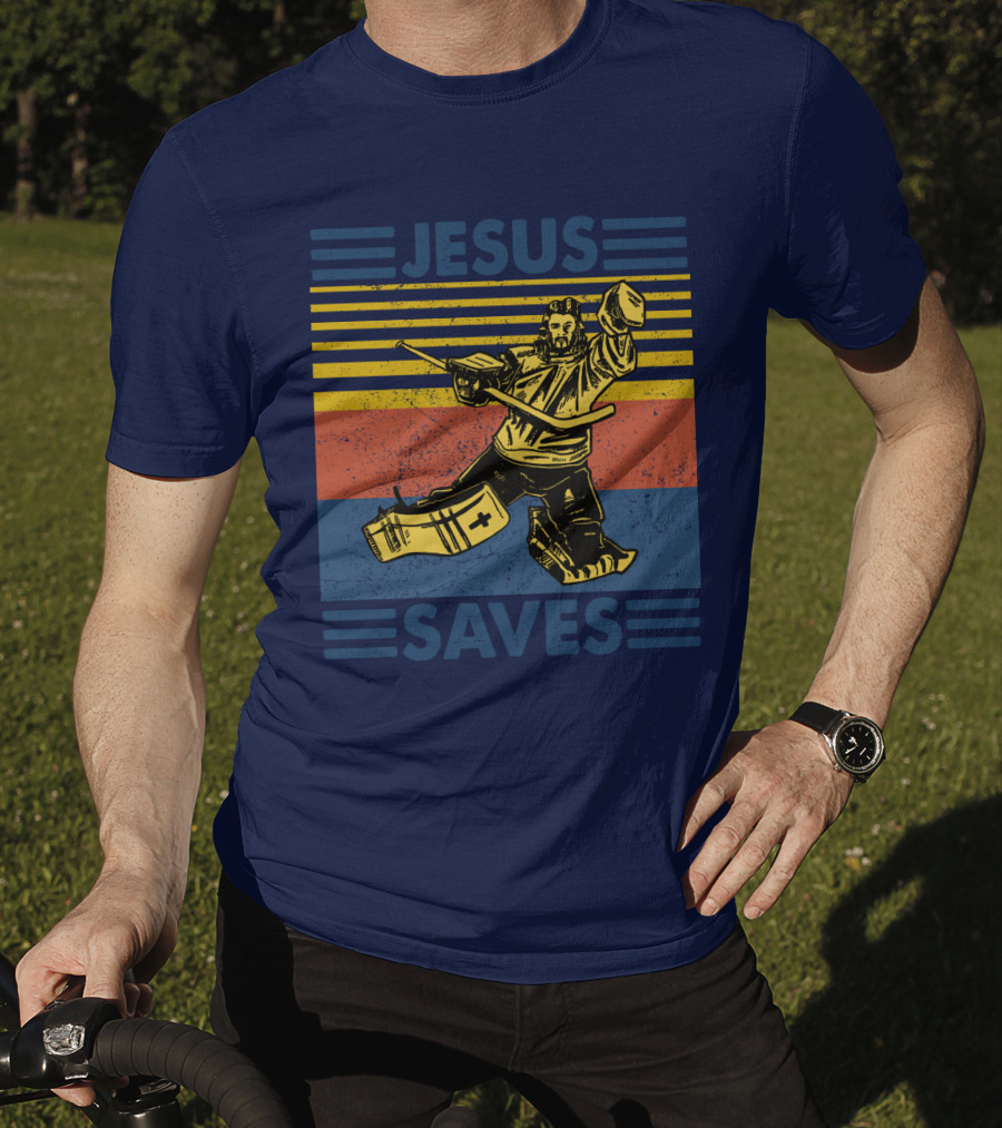 Hockey Jesus Saves Vintage Style Goalie T-Shirt