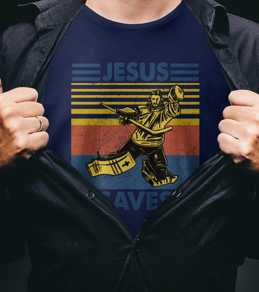 Hockey Jesus Saves Vintage Style Goalie T-Shirt