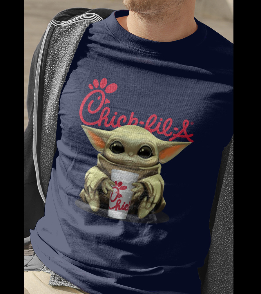Chick-fil-A Baby Yoda Holding Cup Star Wars T-Shirt