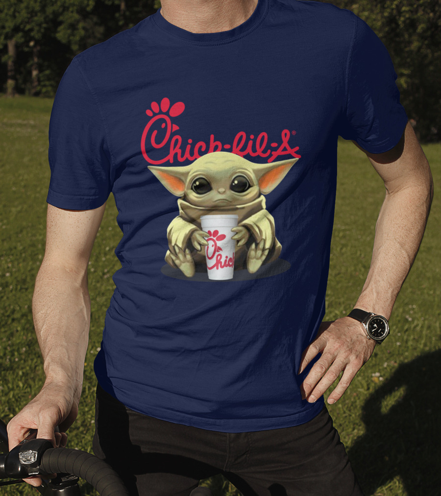 Chick-fil-A Baby Yoda Holding Cup Star Wars T-Shirt