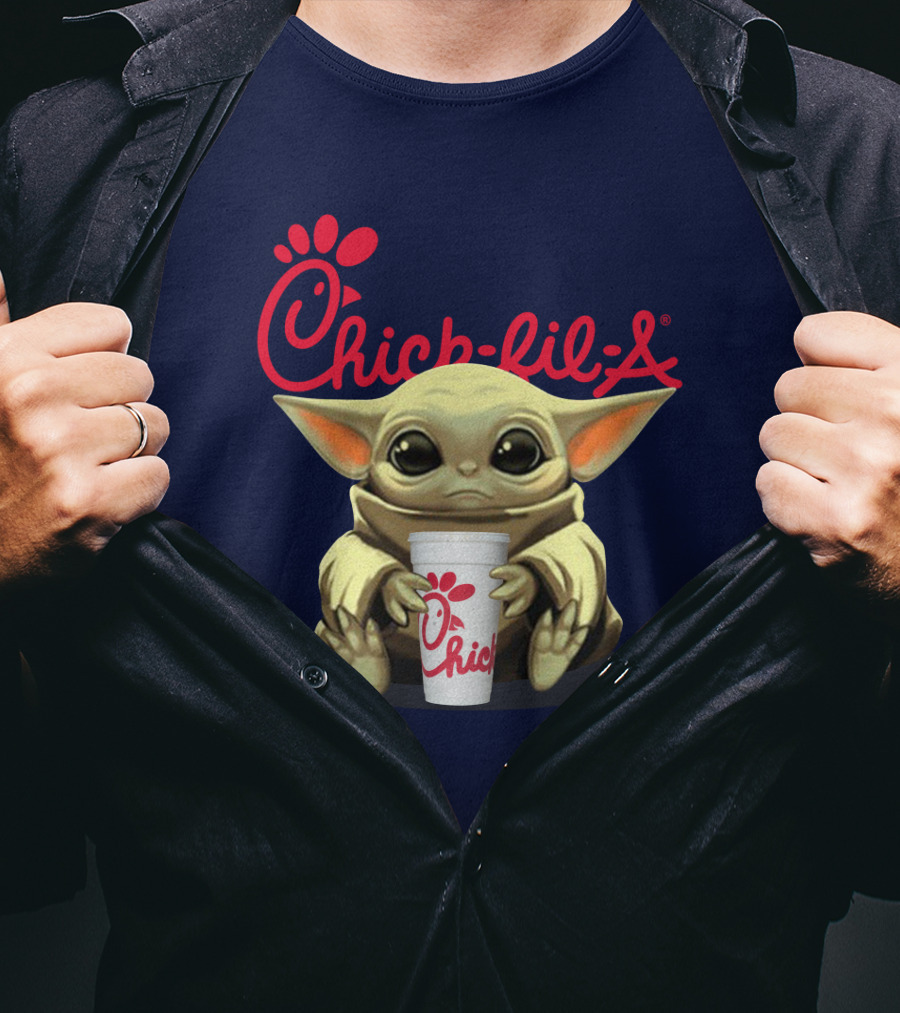 Chick-fil-A Baby Yoda Holding Cup Star Wars T-Shirt