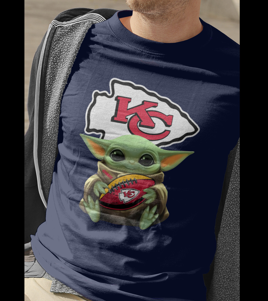 Star Wars The Mandalorian Baby Yoda Kansas City Chiefs Football T-Shirt