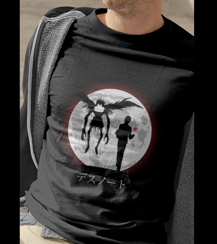 Death Note L Ryuk Silhouette Full Moon Japanese Characters T-Shirt