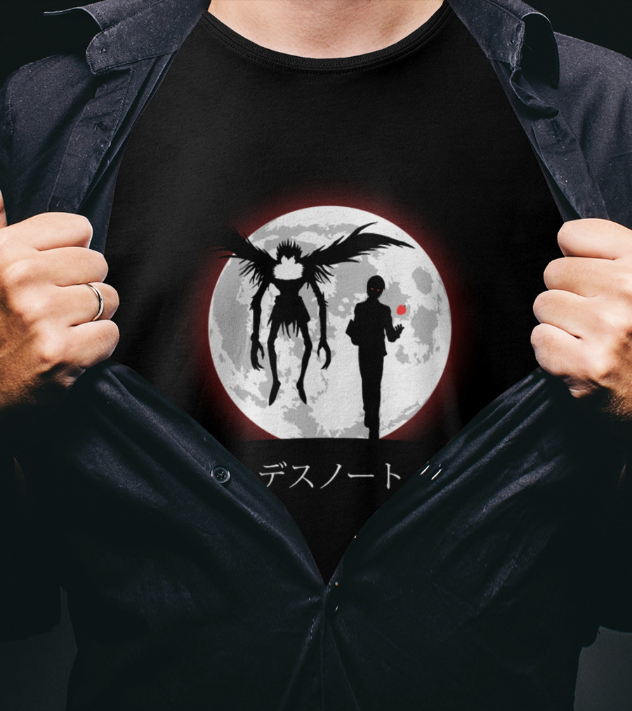 Death Note L Ryuk Silhouette Full Moon Japanese Characters T-Shirt