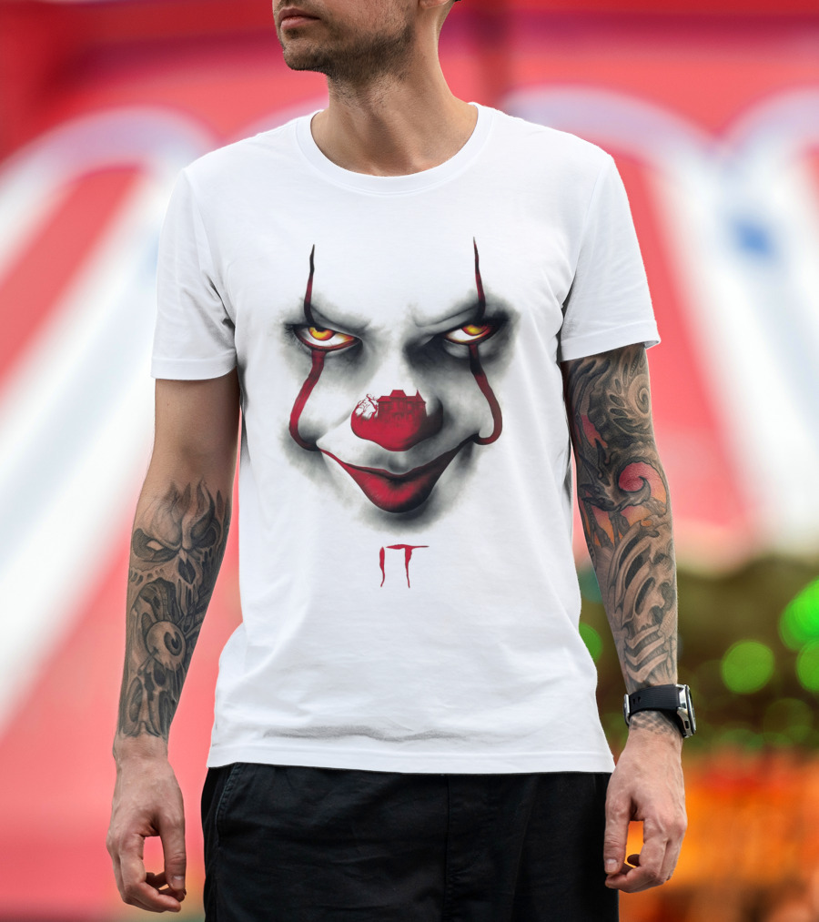 IT Pennywise Evil Clown Face with Scary House Inside Nose T-Shirt