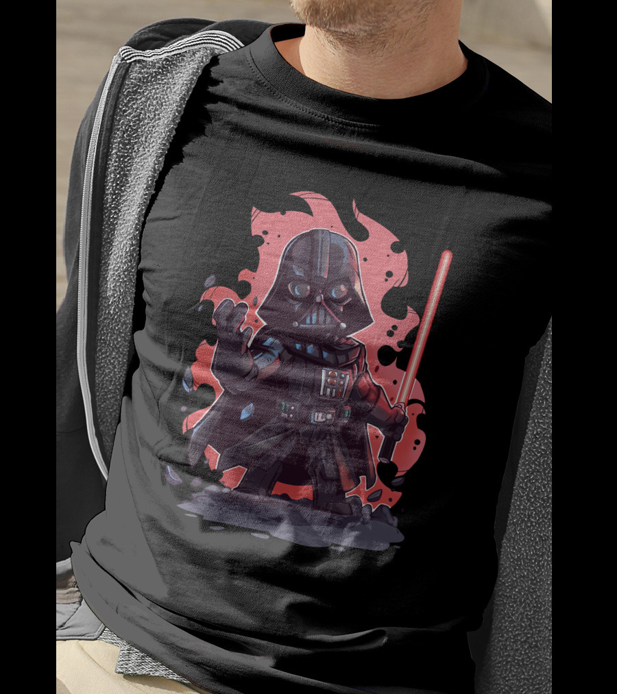 Darth Vader Cartoon With Lightsaber Star Wars Character T-Shirt
