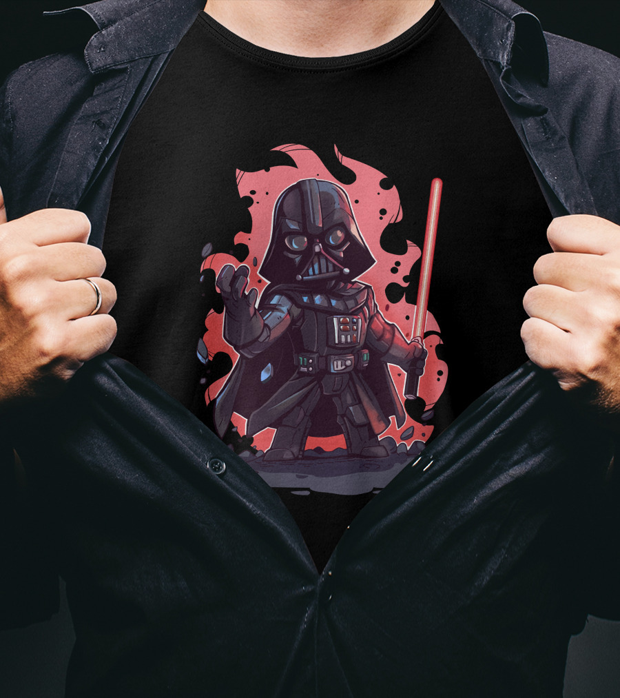 Darth Vader Cartoon With Lightsaber Star Wars Character T-Shirt