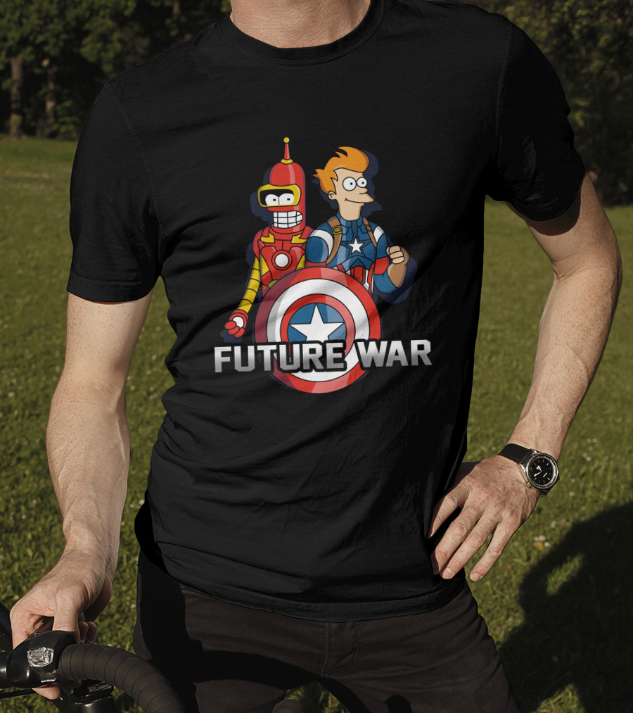 Futurama Future War Bender Fry Captain America Shield T-Shirt