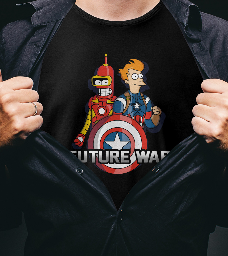 Futurama Future War Bender Fry Captain America Shield T-Shirt