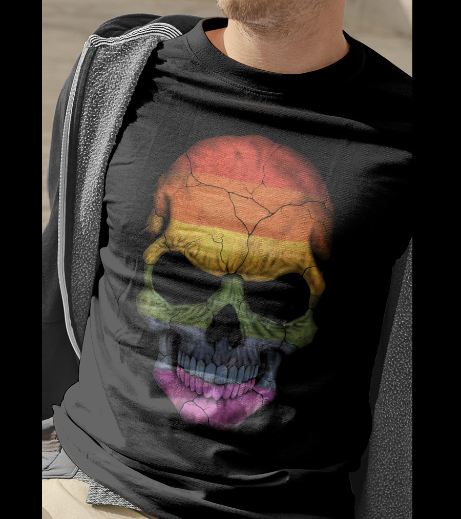 Gay Pride Rainbow Flag Skull Cracked Texture T-Shirt
