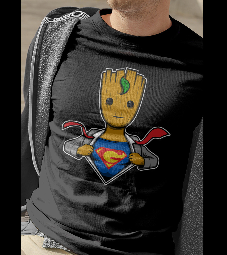 Grootman Baby Groot Superman Crossover Hero T-Shirt