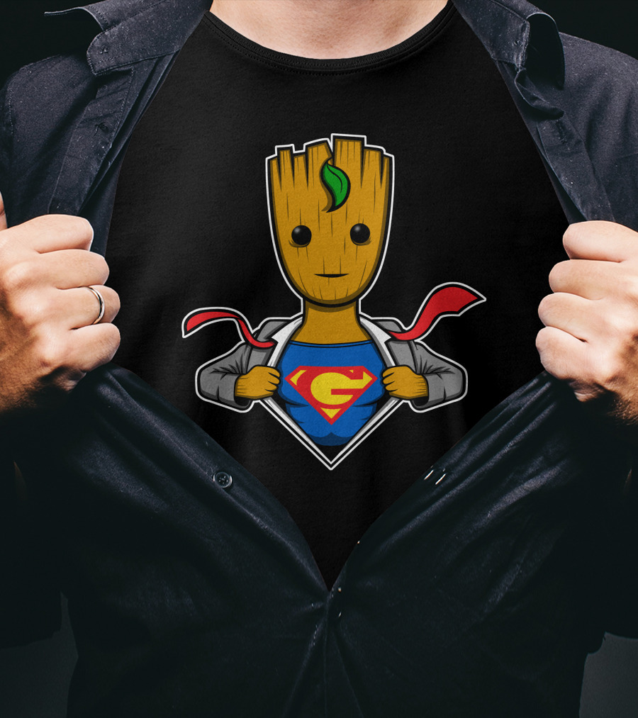 Grootman Baby Groot Superman Crossover Hero T-Shirt