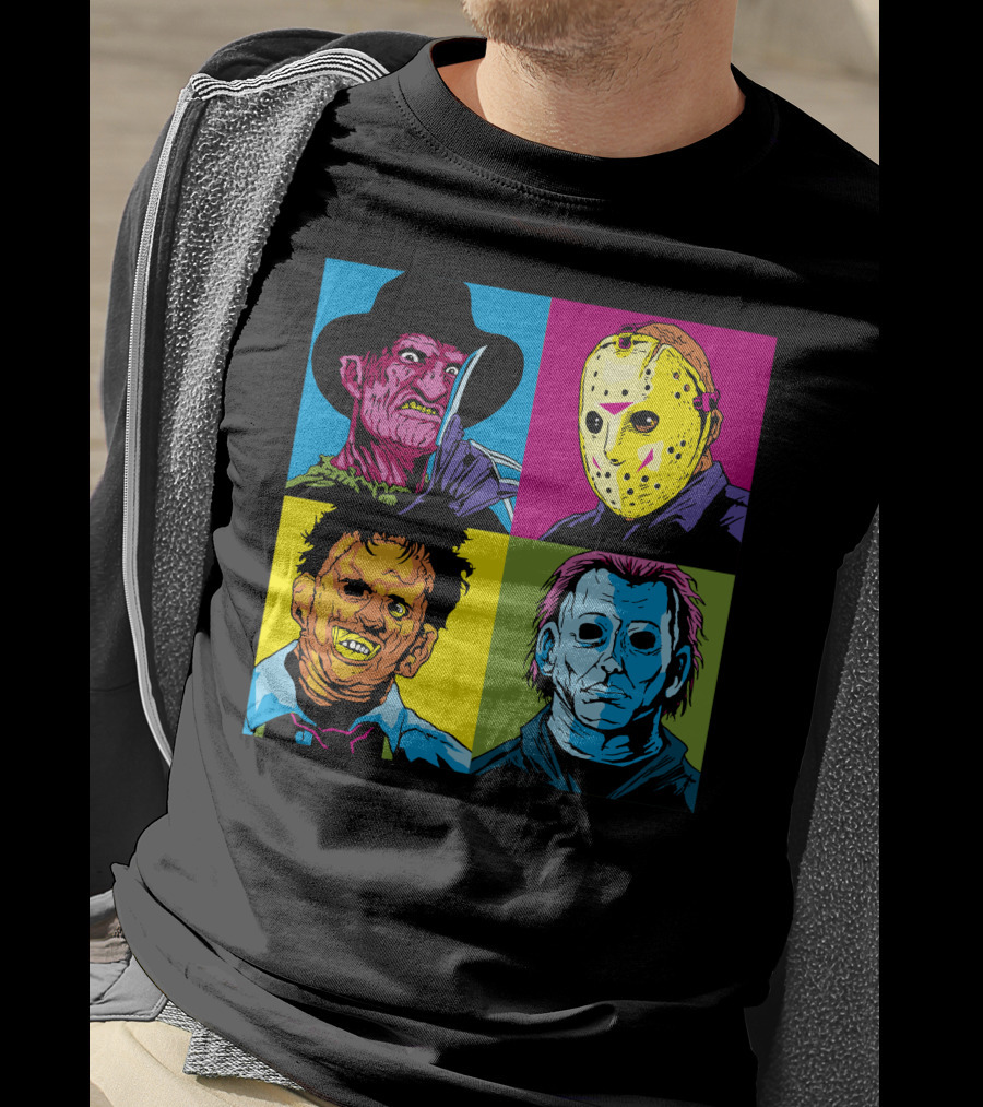 Freddy Jason Leatherface Michael Myers Horror Pop Art 4 Face T-Shirt