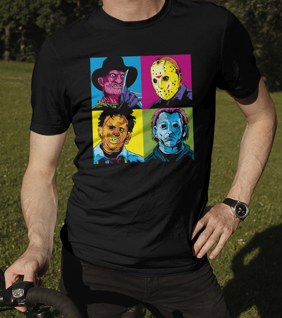 Freddy Jason Leatherface Michael Myers Horror Pop Art 4 Face T-Shirt