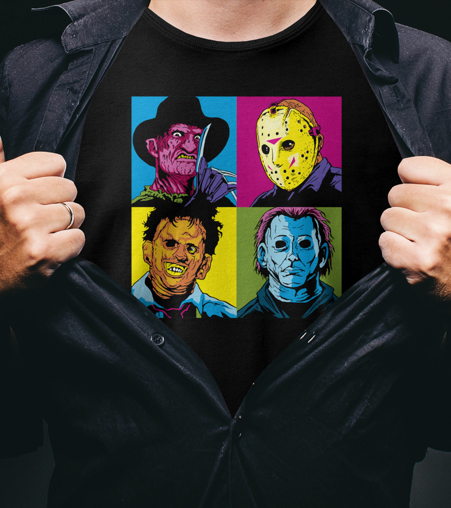 Freddy Jason Leatherface Michael Myers Horror Pop Art 4 Face T-Shirt