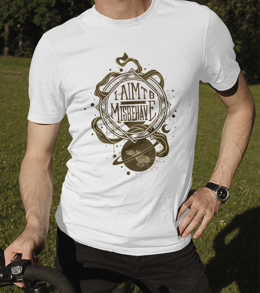 I Aim To Misbehave Firefly Serenity In Space With Gold Rings And Stars T-Shirt