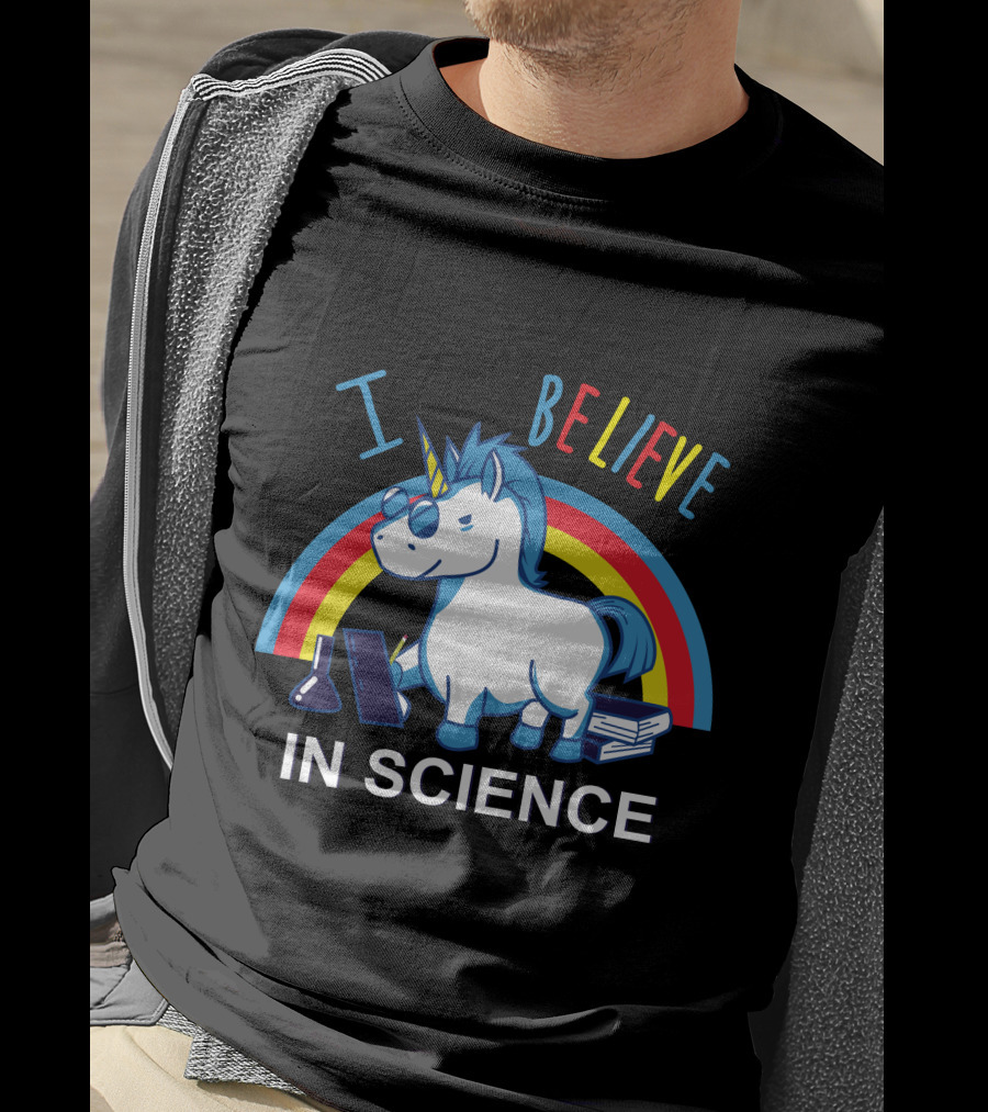 I Believe In Science Unicorn Rainbow Lab Glasses T-Shirt