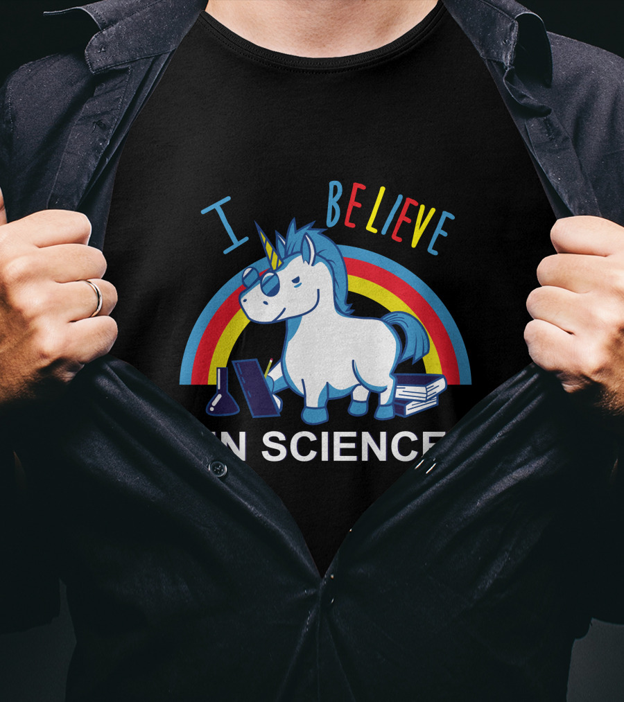 I Believe In Science Unicorn Rainbow Lab Glasses T-Shirt