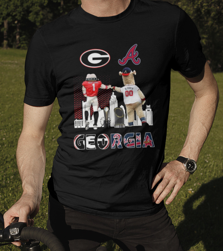 Georgia Bulldogs Braves Blooper Mascots Skyline T-Shirt