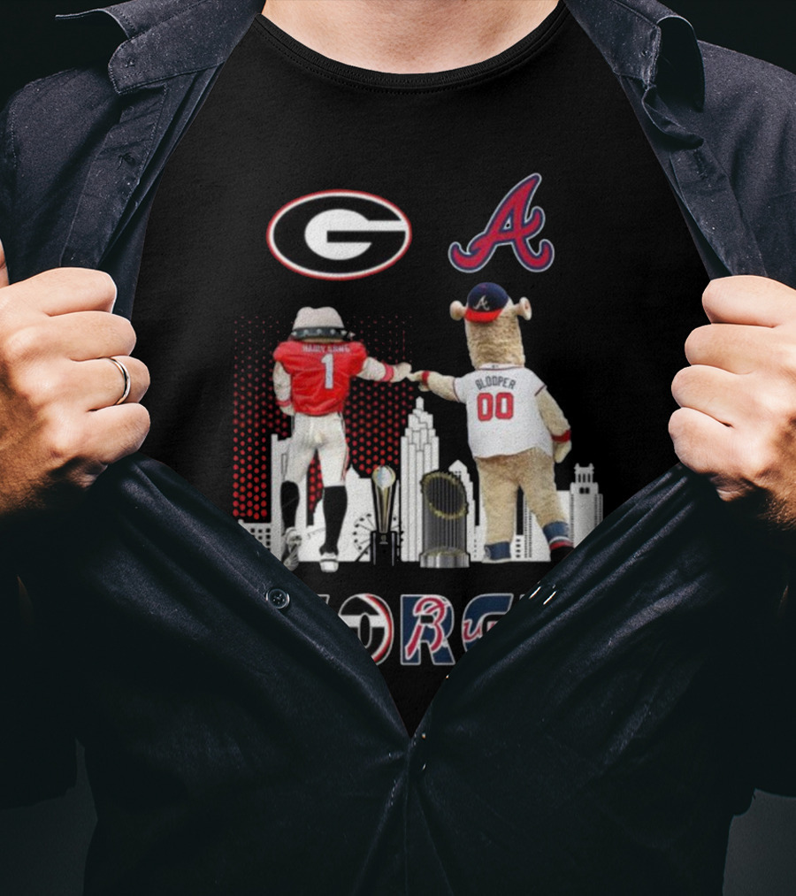 Georgia Bulldogs Braves Blooper Mascots Skyline T-Shirt