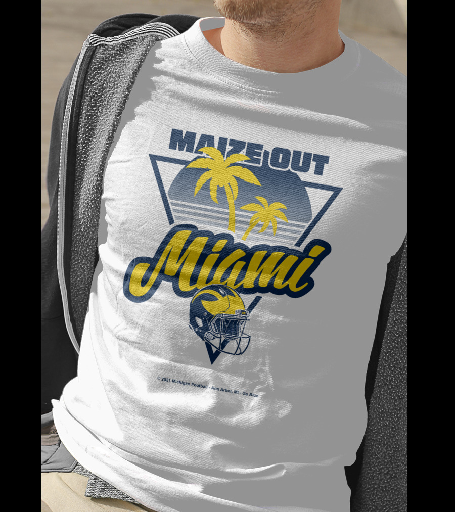 Maize Out Miami Michigan Wolverines Football Palm Trees Helmet Ann Arbor Go Blue T-Shirt