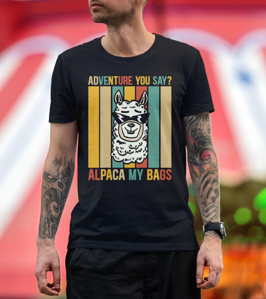 Adventure You Say Alpaca My Bags Vintage Retro Striped Alpaca T-Shirt
