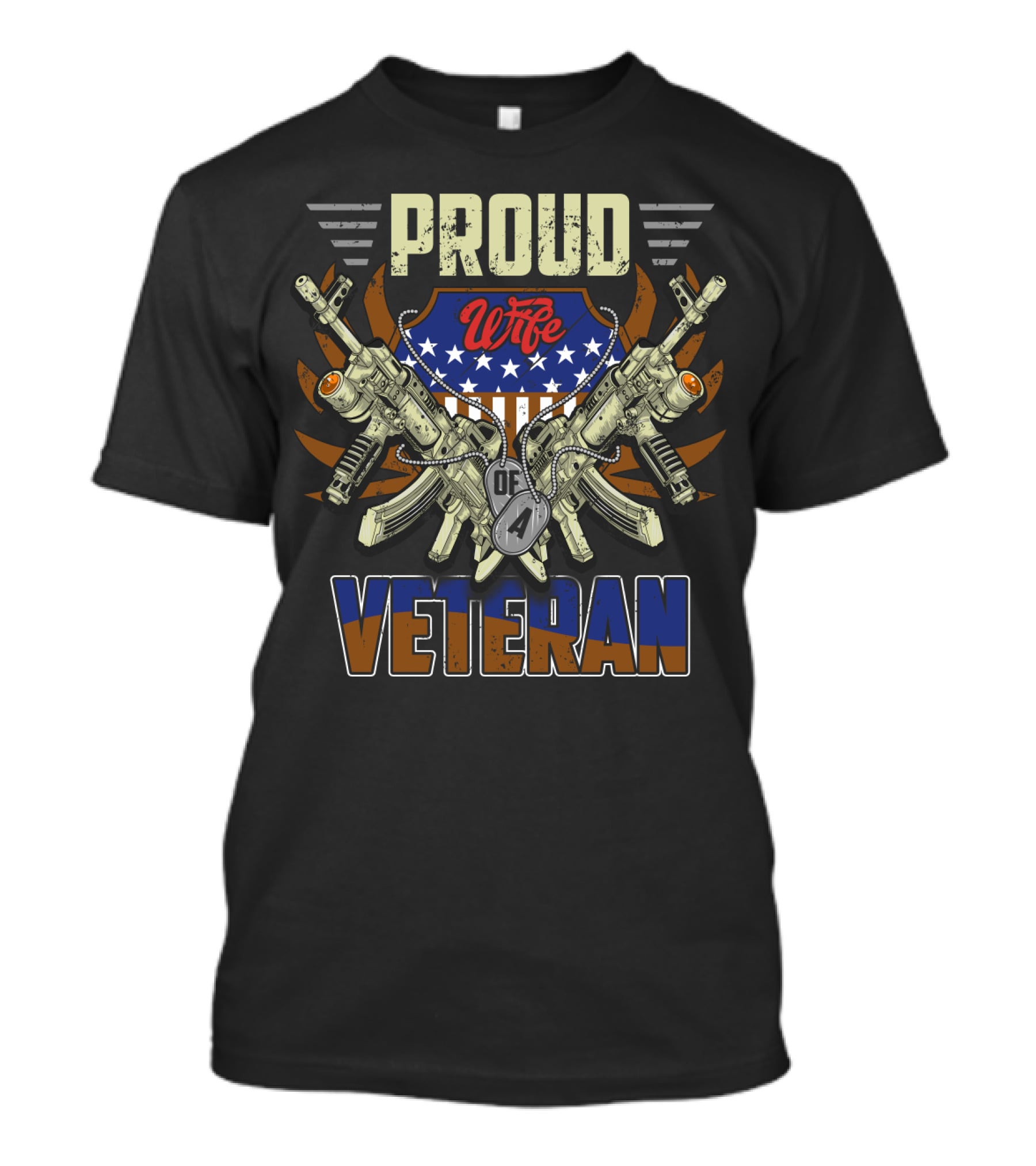 Proud Wife Of A Veteran With Patriotic Shield And Guns T-Shirt