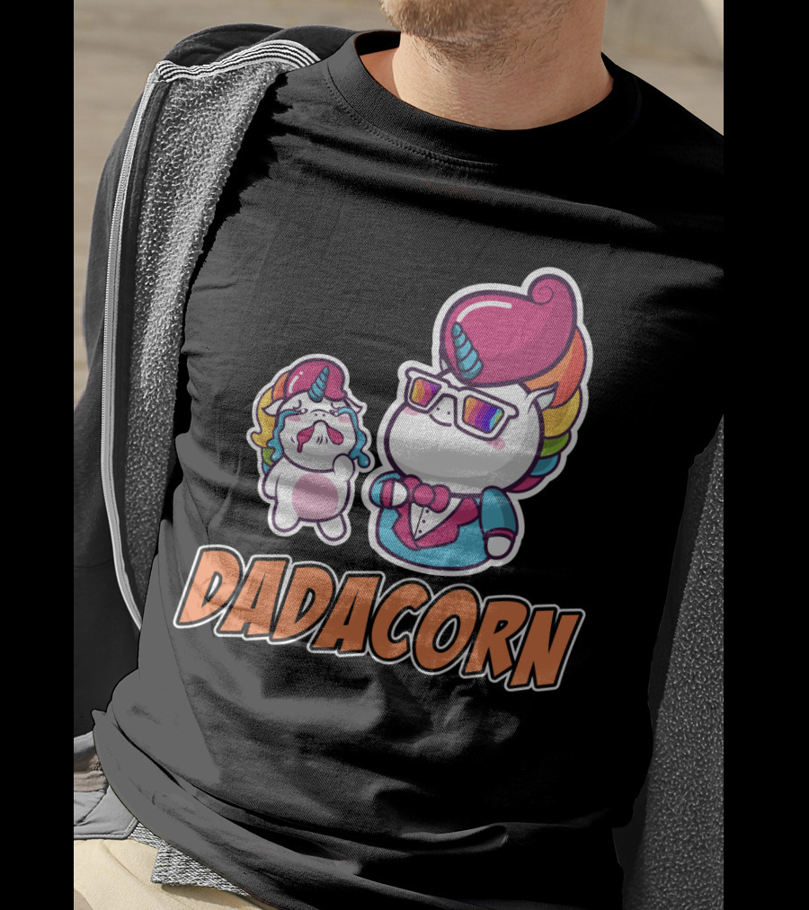 Dadacorn Unicorn Dad And Baby With Rainbow Outfits And Sunglasses T-Shirt