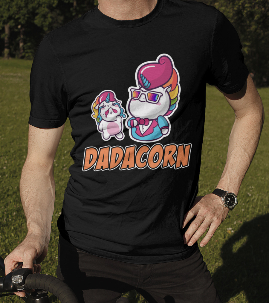 Dadacorn Unicorn Dad And Baby With Rainbow Outfits And Sunglasses T-Shirt