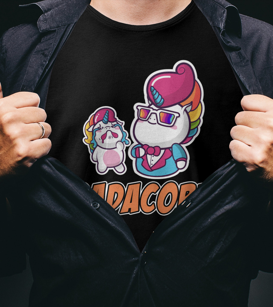 Dadacorn Unicorn Dad And Baby With Rainbow Outfits And Sunglasses T-Shirt