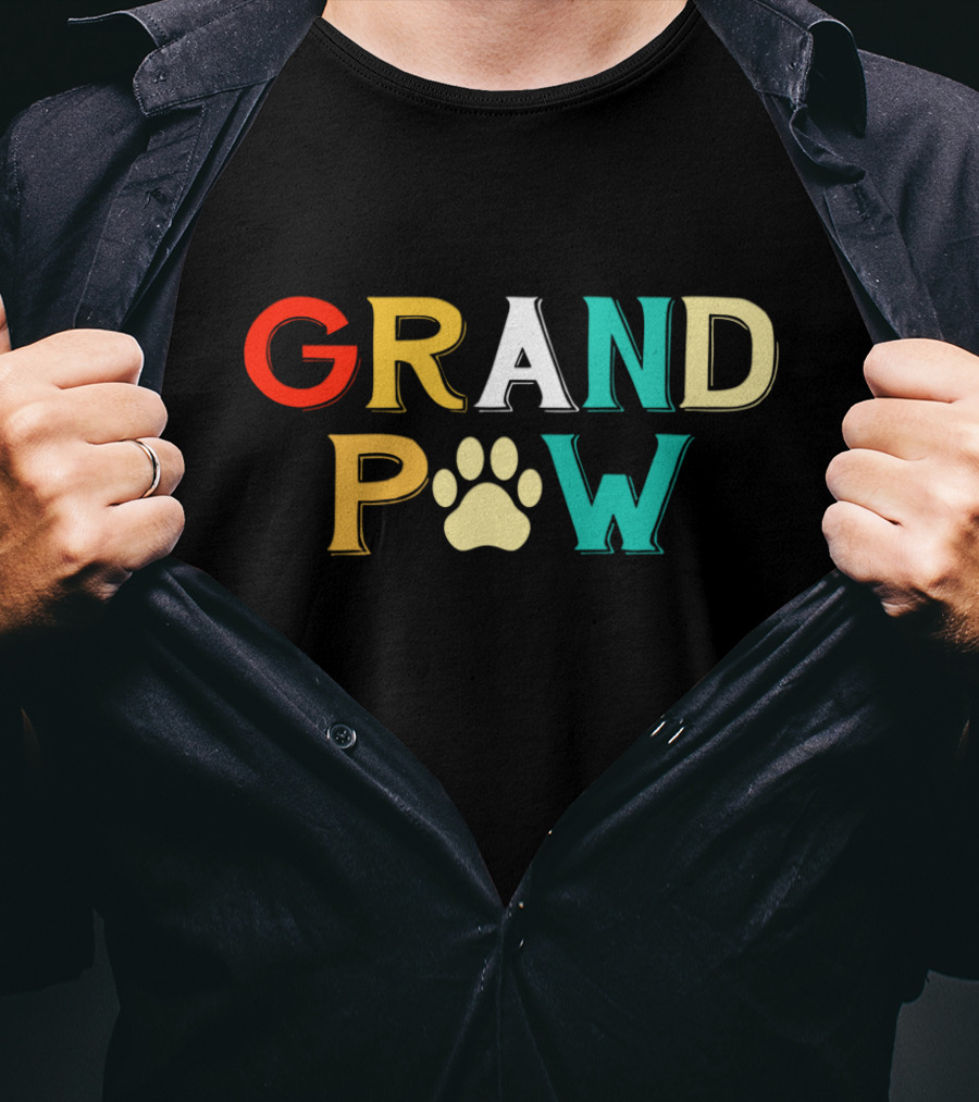 Grand Paw Doggy Puppy Lover Grandpa Funny Dog Paw Prints T-Shirt