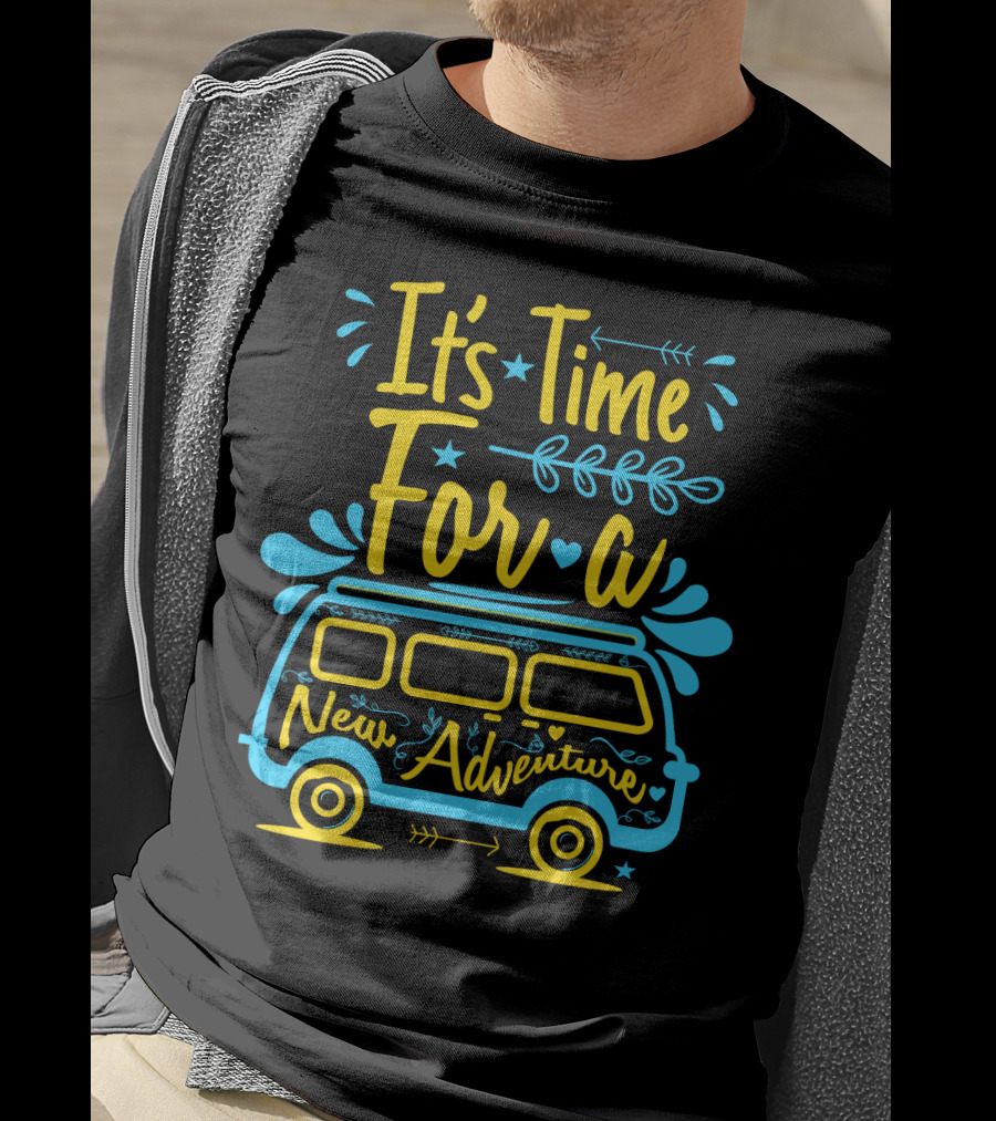 It's Time For A New Adventure With Camper Van Graphic And Arrows T-Shirt