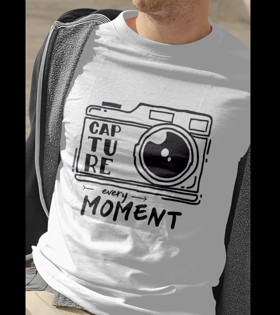 Capture Every Moment Camera Drawing Typography T-Shirt