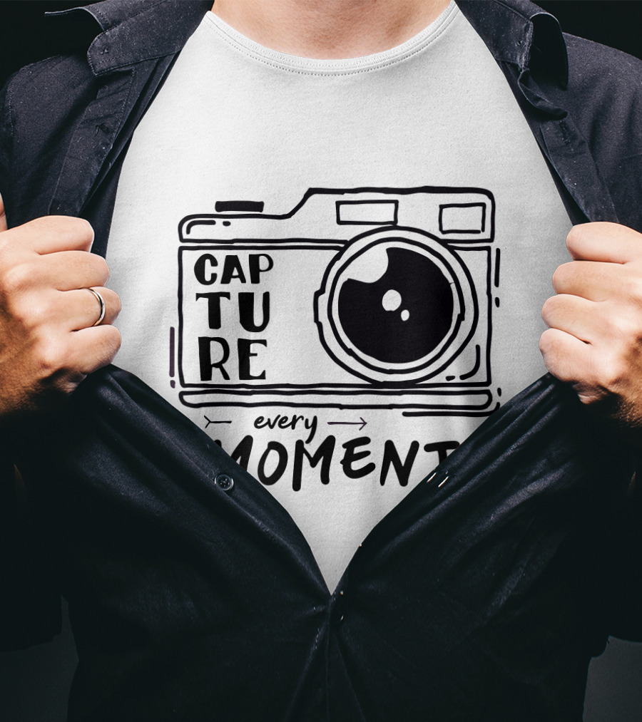 Capture Every Moment Camera Drawing Typography T-Shirt
