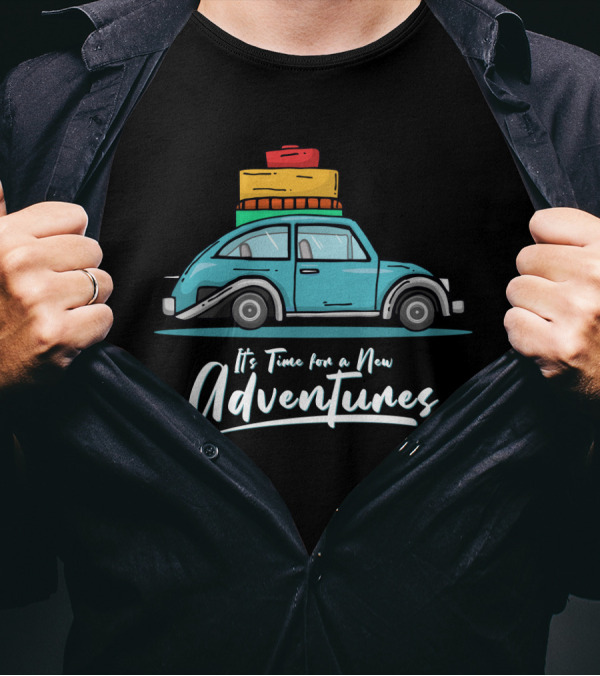 It's Time For A New Adventures With Vintage Car And Luggage T-Shirt