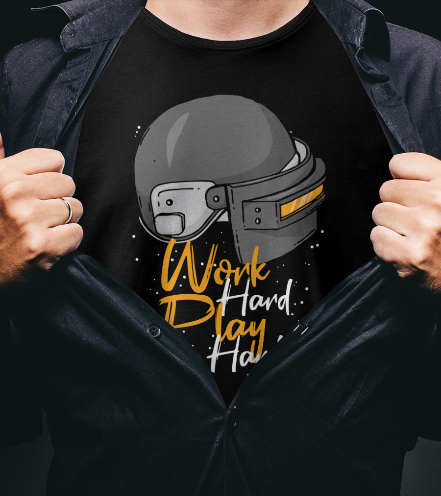 Work Hard Play Hard Football Helmet T-Shirt