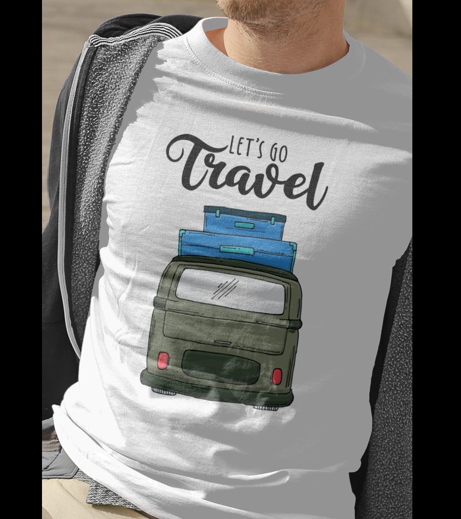 Let's Go Travel With Retro Van And Luggage Stack T-Shirt
