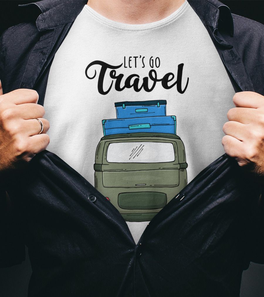 Let's Go Travel With Retro Van And Luggage Stack T-Shirt
