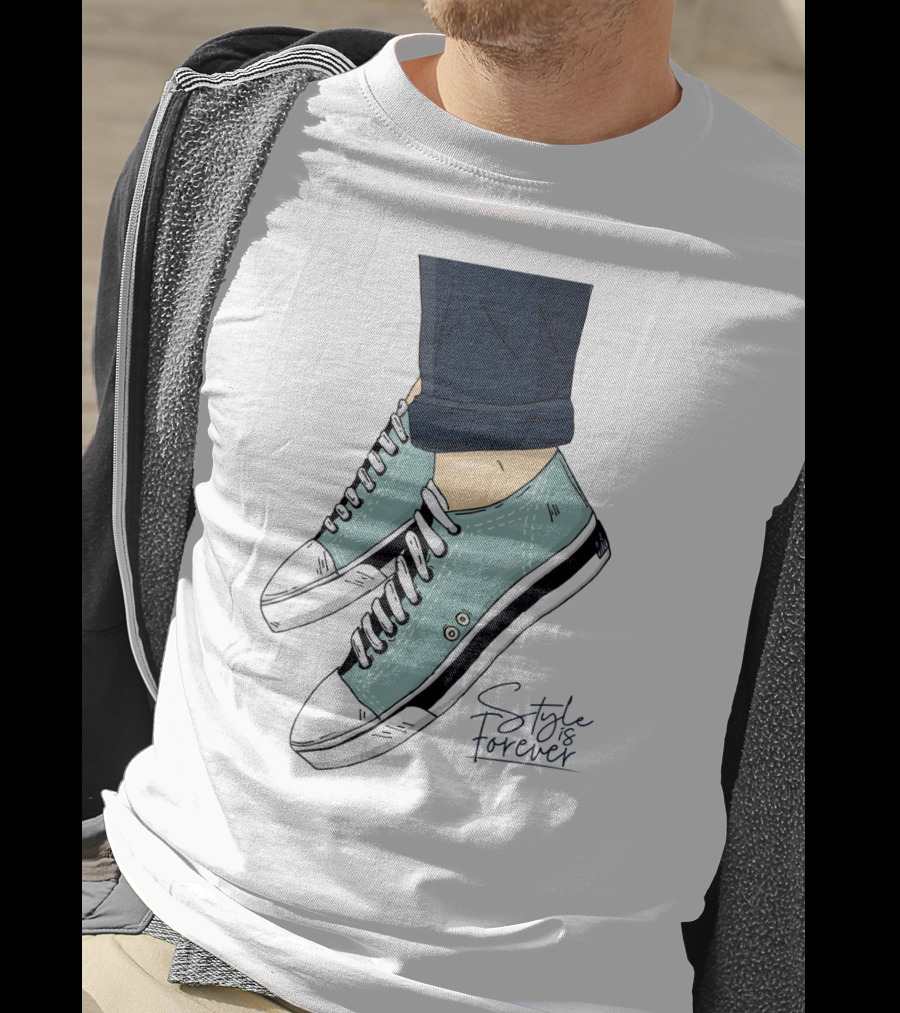 Style Is Forever Light Blue Sneakers Illustration With Classic Laced T-Shirt