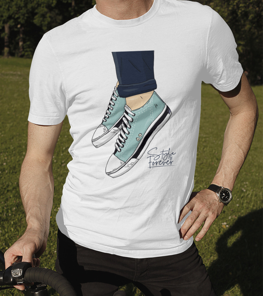 Style Is Forever Light Blue Sneakers Illustration With Classic Laced T-Shirt