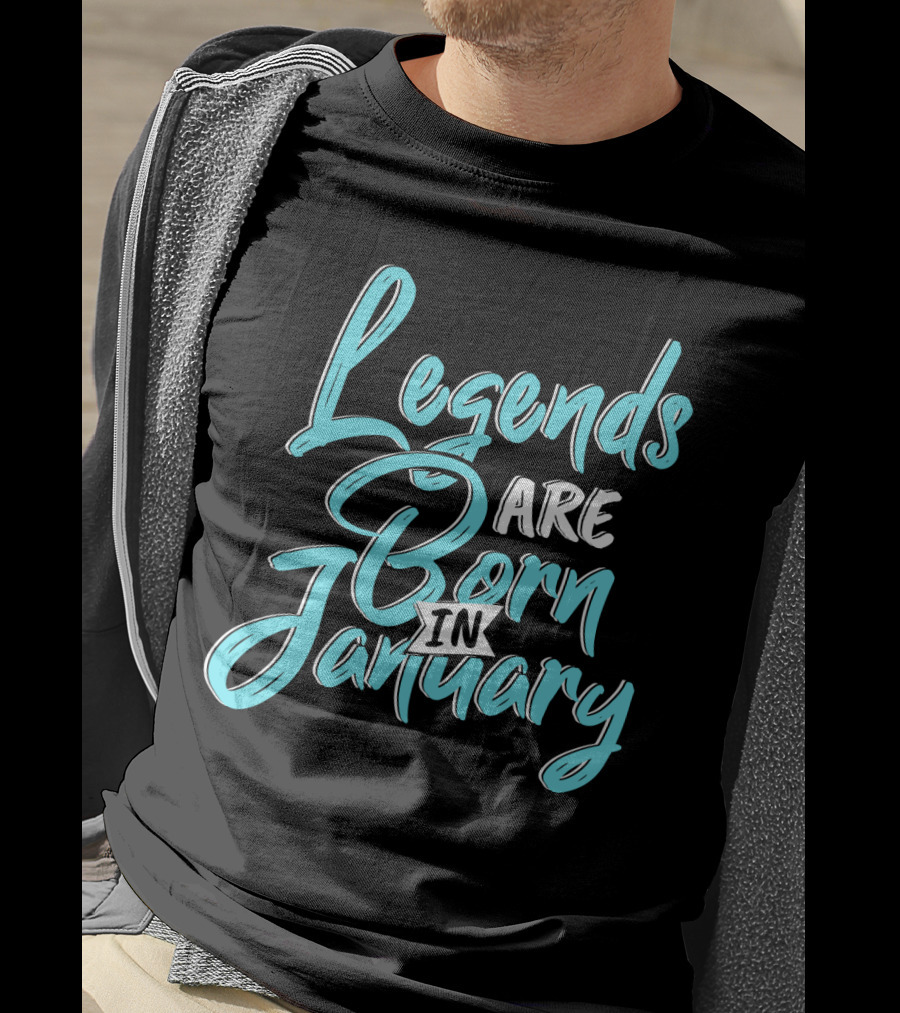 Legends Are Born In January Aquatic Blue Script T-Shirt