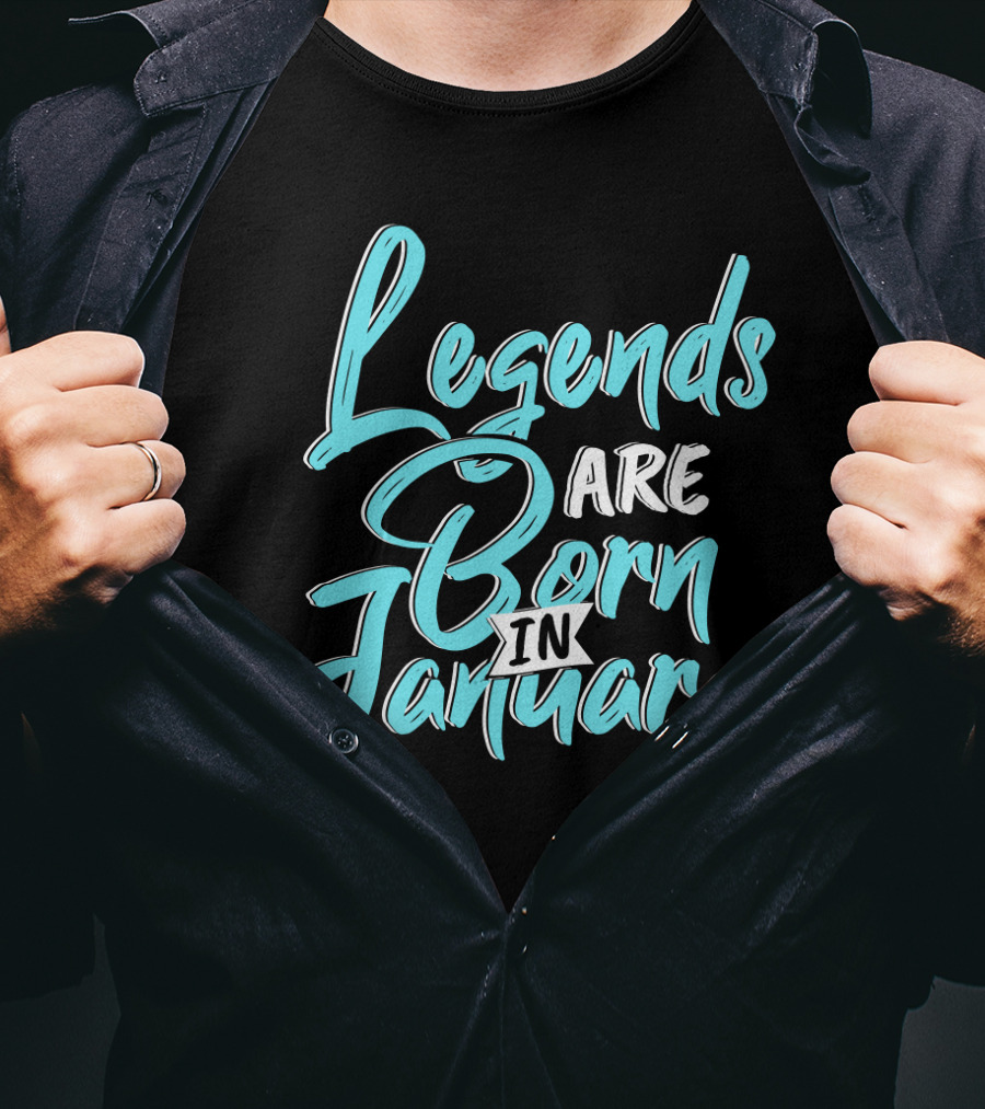 Legends Are Born In January Aquatic Blue Script T-Shirt