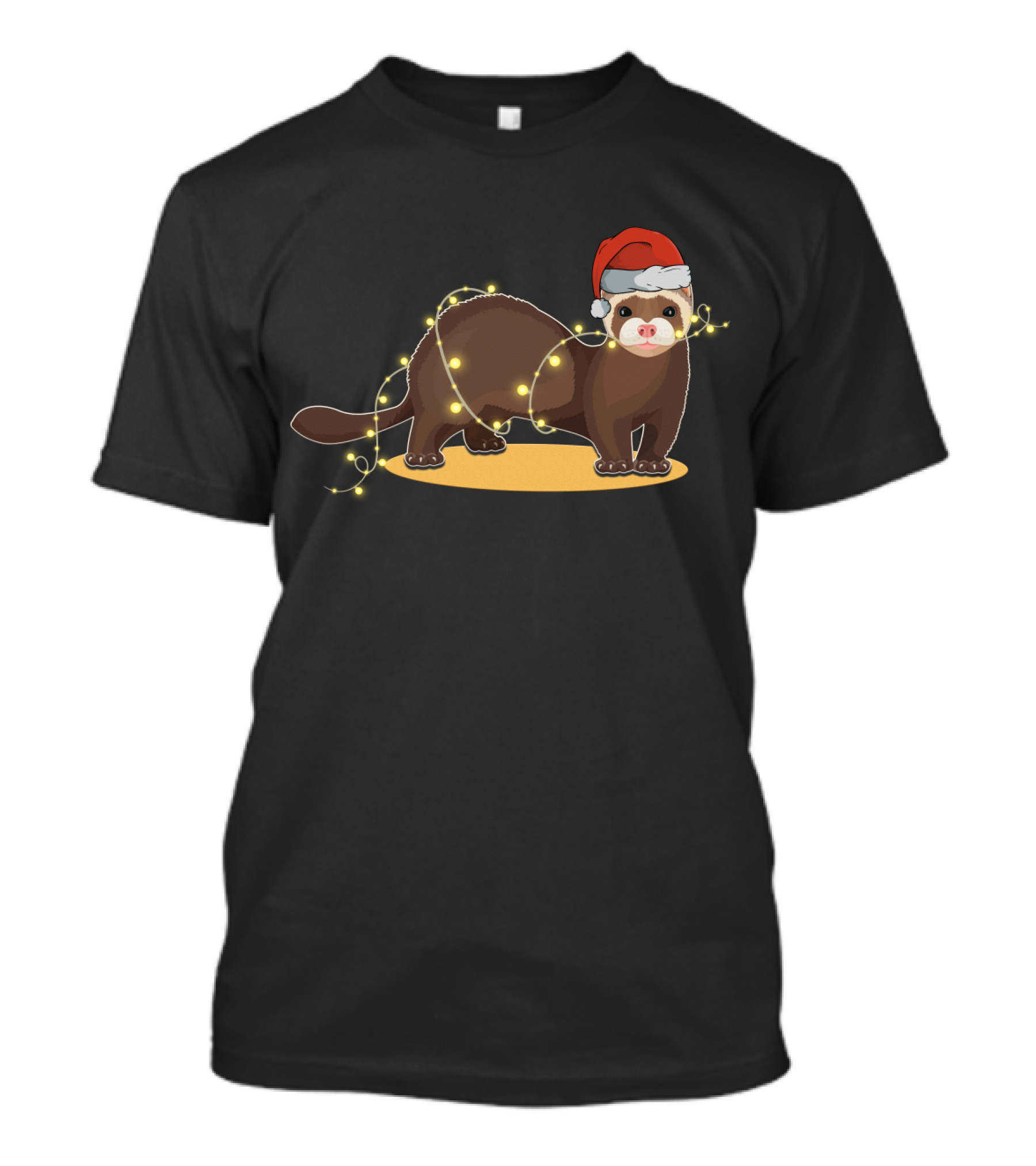 Christmas Lights Wrapped Ferret Wearing Santa Hat T-Shirt