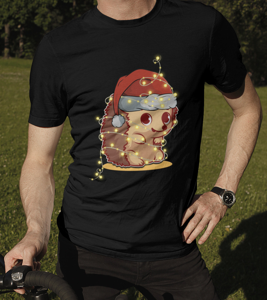 Santa Hat Festive Christmas Lights Hedgehog T-Shirt